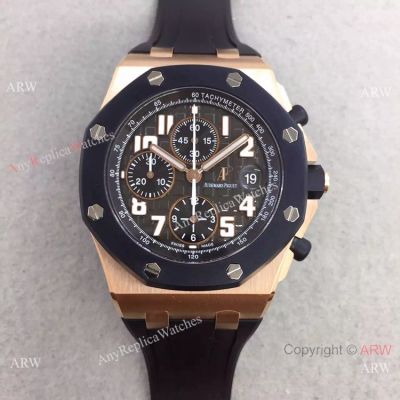 Swiss 3126 Audemars Piguet Replica Watch Rose Gold Case Black Bezel